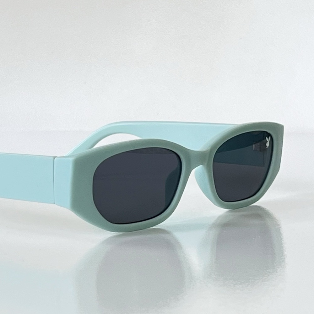 Playboy Y2K Bunny Icon Pastel Blue Sunnies Rectangular Sunglasses - Picture 3 of 8